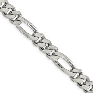 Men's 9mm, Sterling Silver, Solid Figaro Chain Necklace, 26 Inch